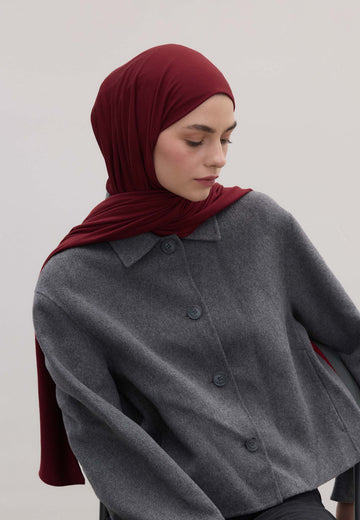 Koyu Bordo Bambu Penye Şal
