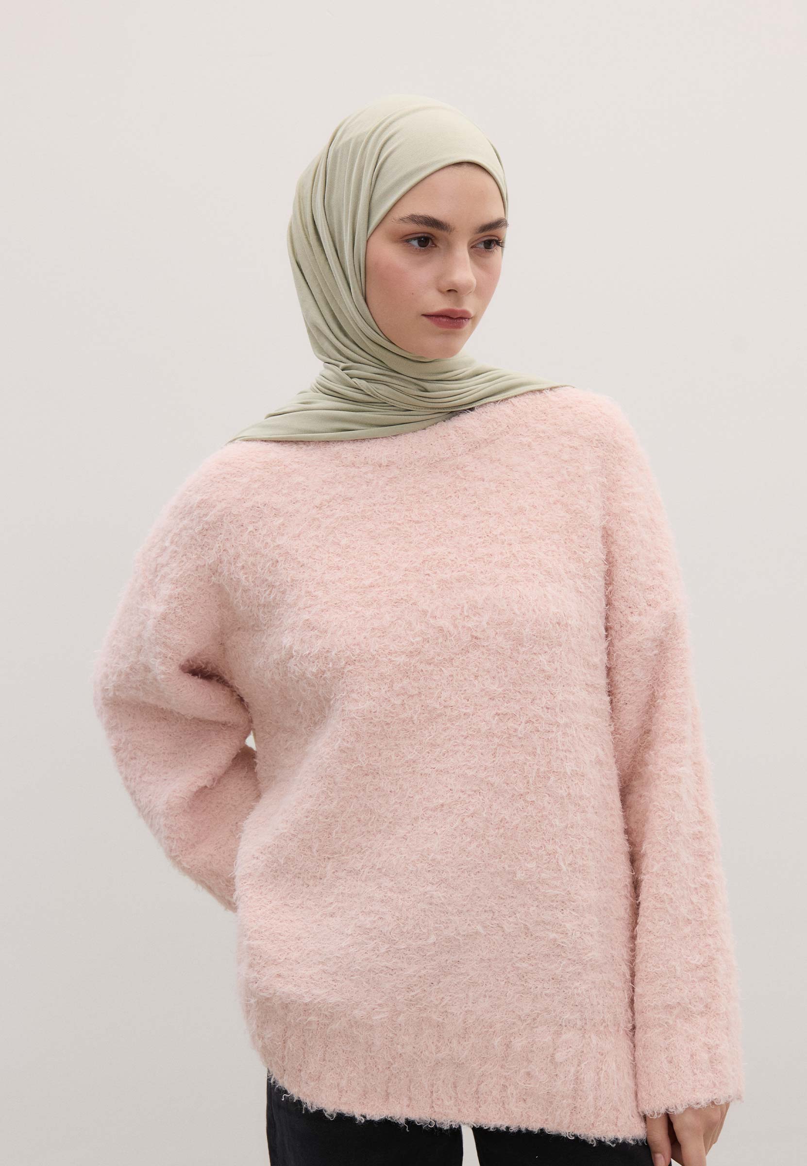 Pastel Yeşil Bambu Penye Şal