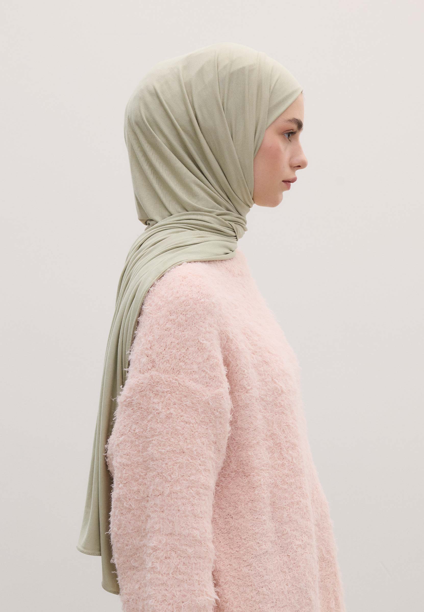 Pastel Yeşil Bambu Penye Şal
