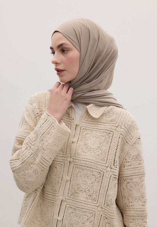 Naturel Bej Bambu Penye Şal