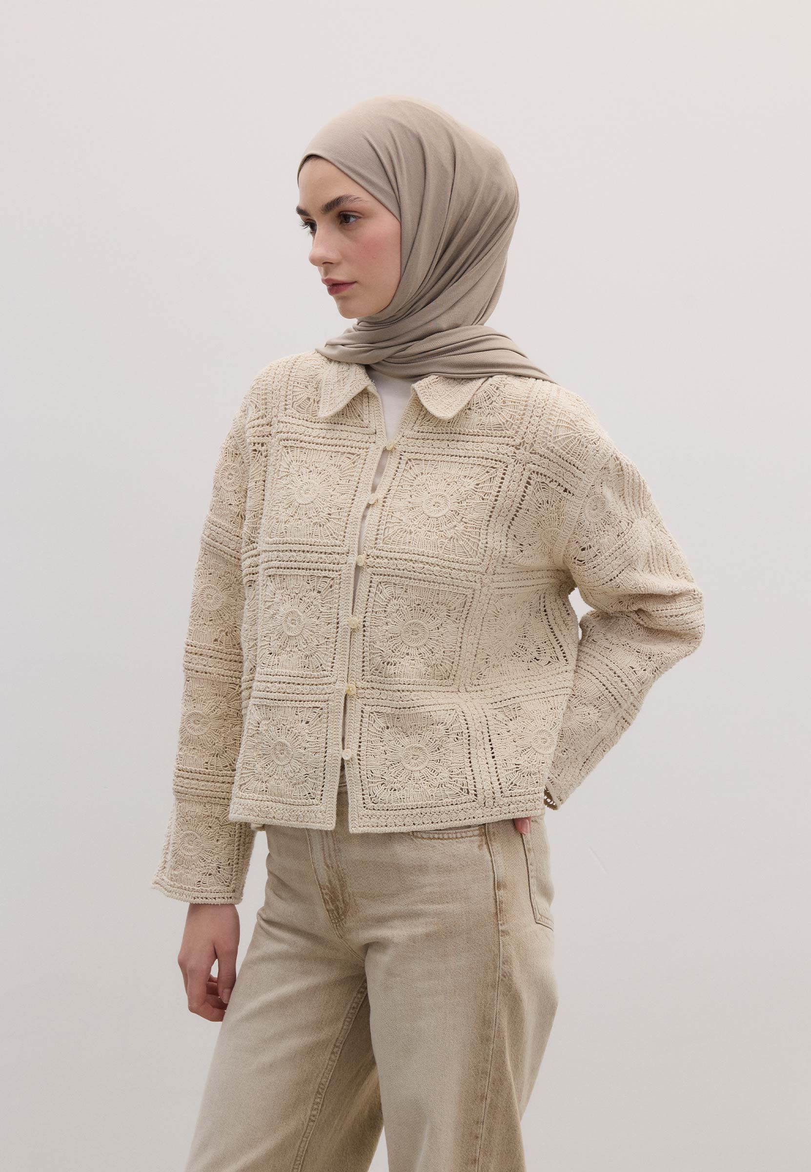Naturel Bej Bambu Penye Şal