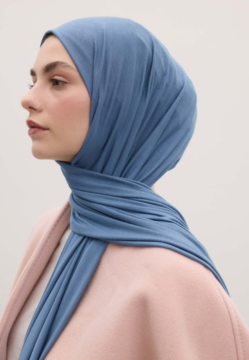 Gök Mavi Bambu Penye Şal
