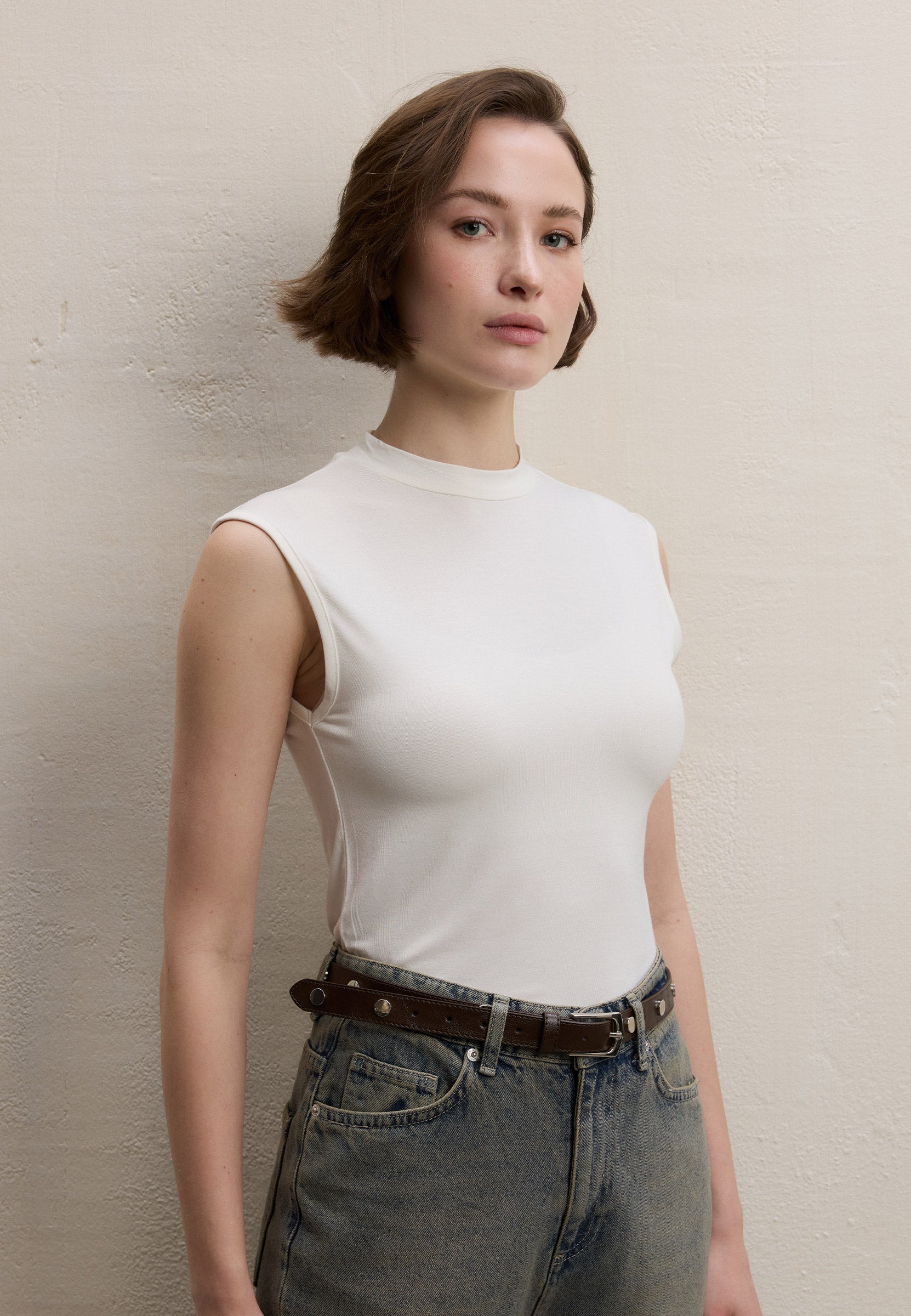 Ekru Sıfır Kol Bambu Body