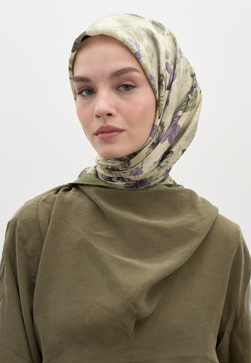 Mint Yeşili Fall Breeze Desen Pamuklu Viskon Eşarp