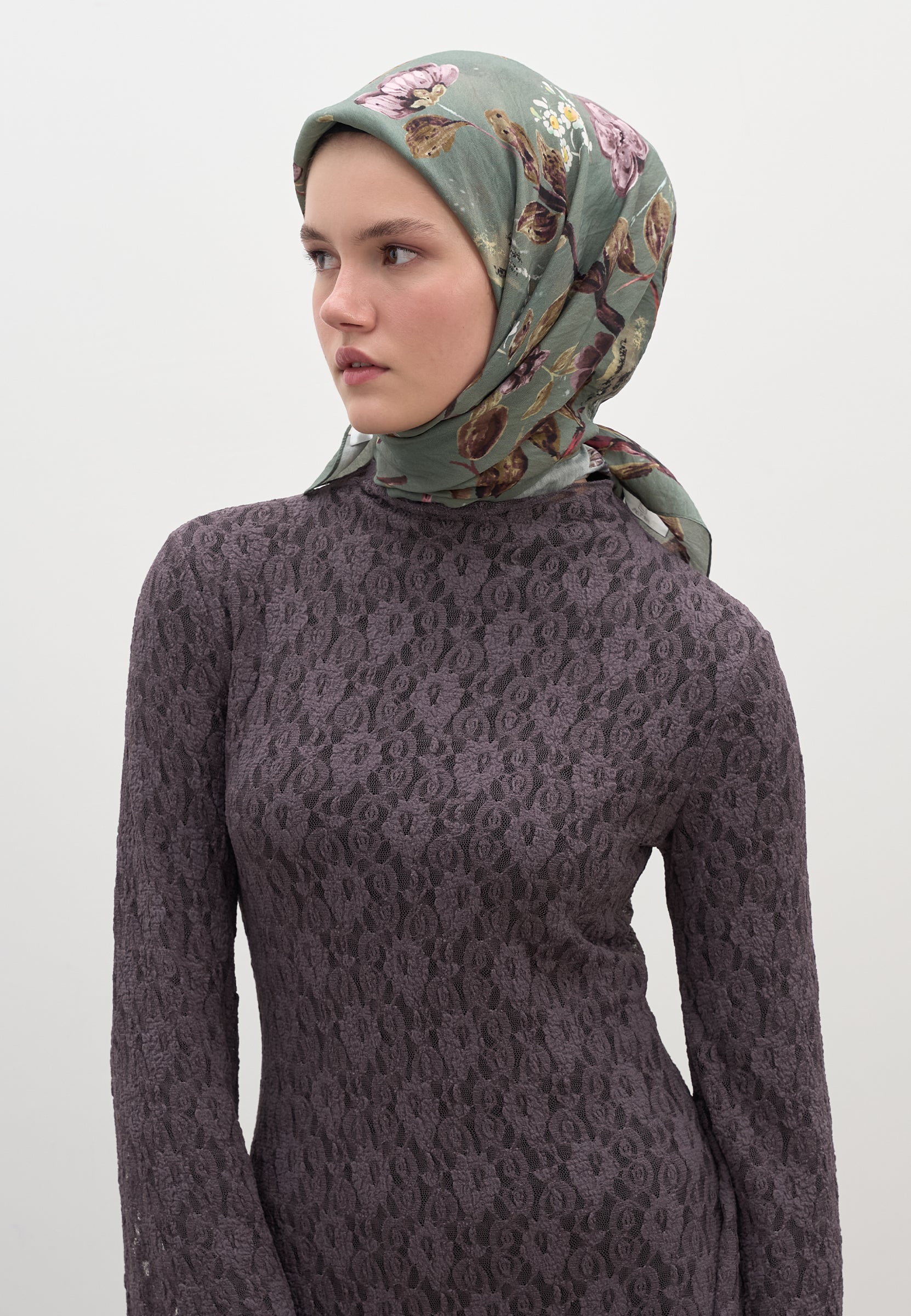 Çağla Yeşili Flower Rain Desen Pamuklu Viskon Eşarp