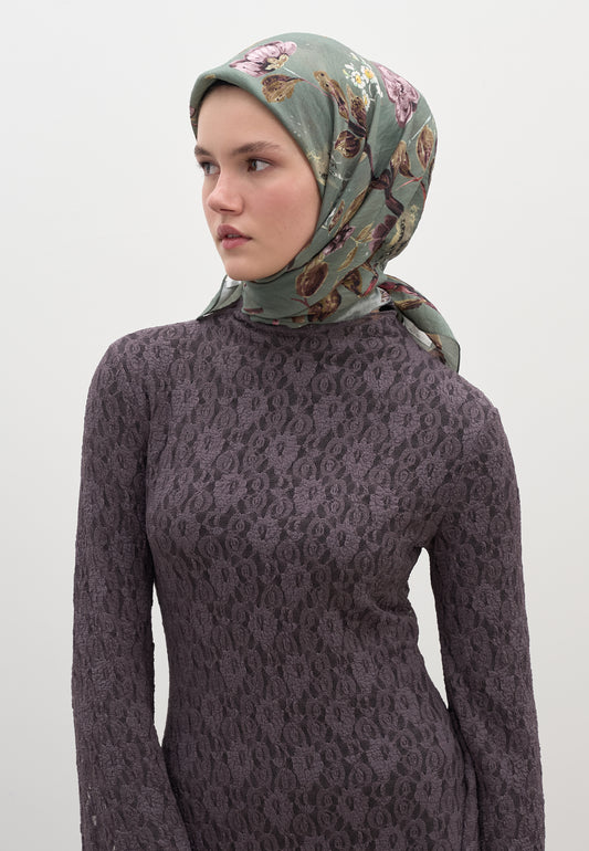 Çağla Yeşili Flower Rain Desen Pamuklu Viskon Eşarp