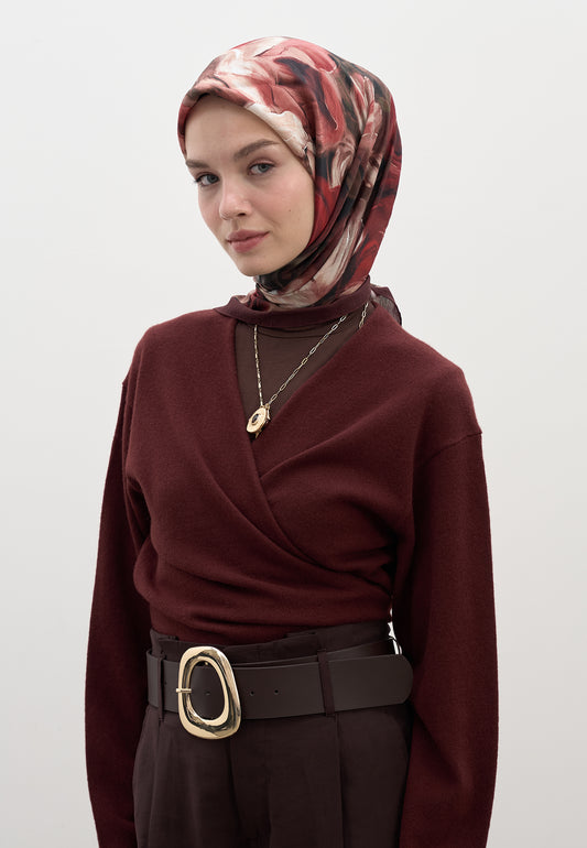 Bordo Mıdnıght Floral Desen Pamuklu Viskon Eşarp