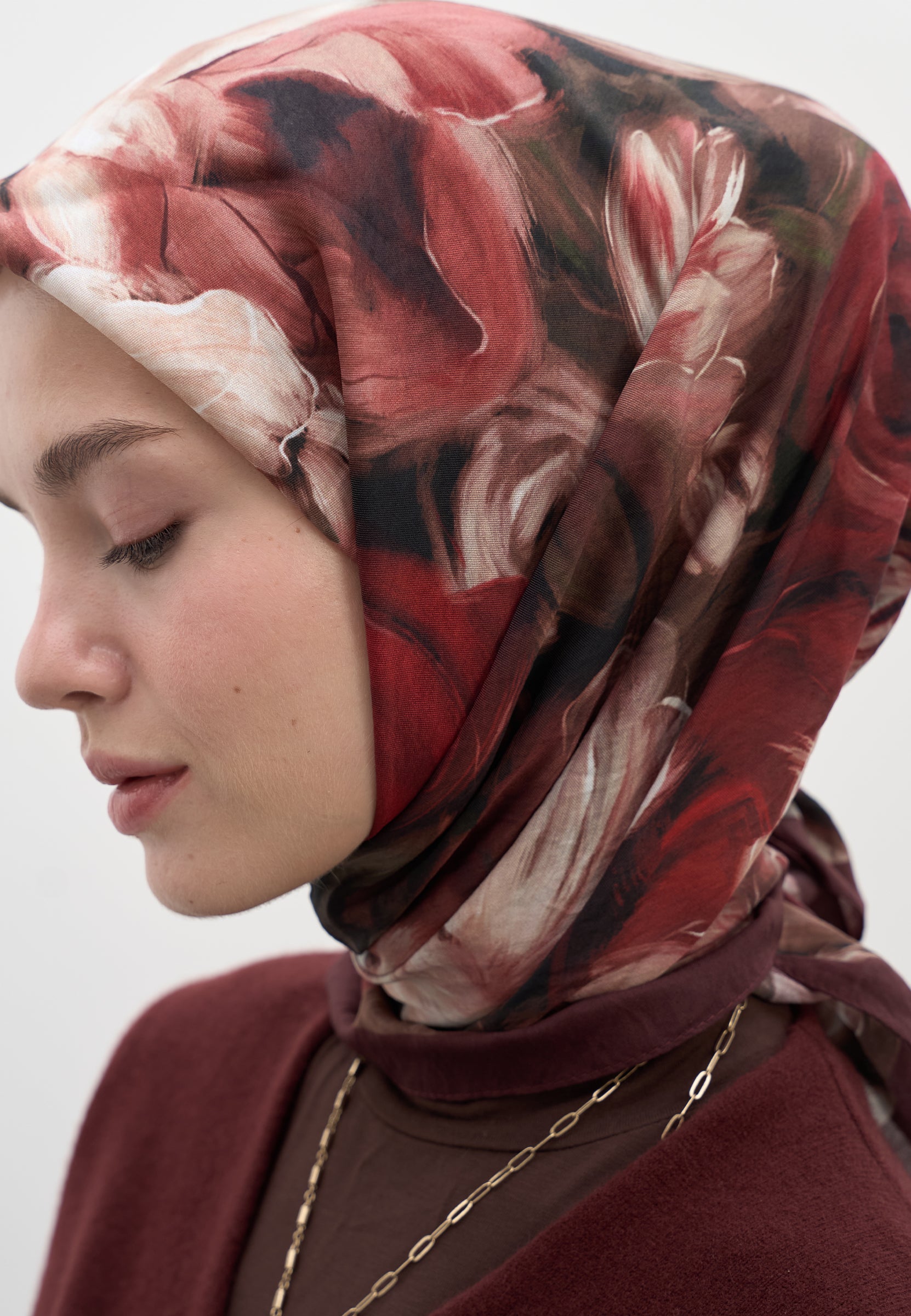 Bordo Mıdnıght Floral Desen Pamuklu Viskon Eşarp