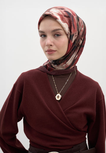 Bordo Mıdnıght Floral Desen Pamuklu Viskon Eşarp