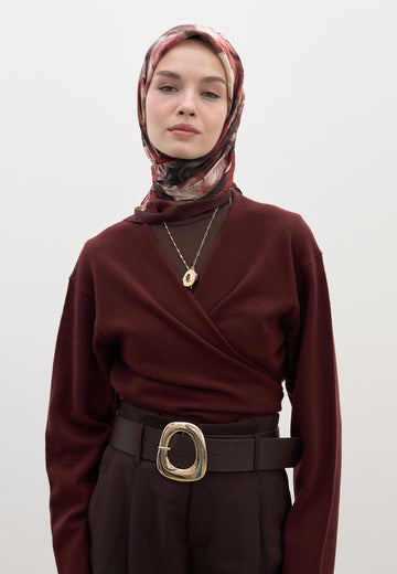 Bordo Mıdnıght Floral Desen Pamuklu Viskon Eşarp