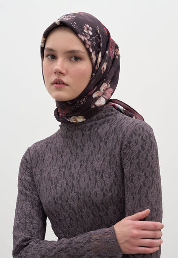 Mıdnıght Rose Desen Pamuklu Viskon Eşarp Bordo
