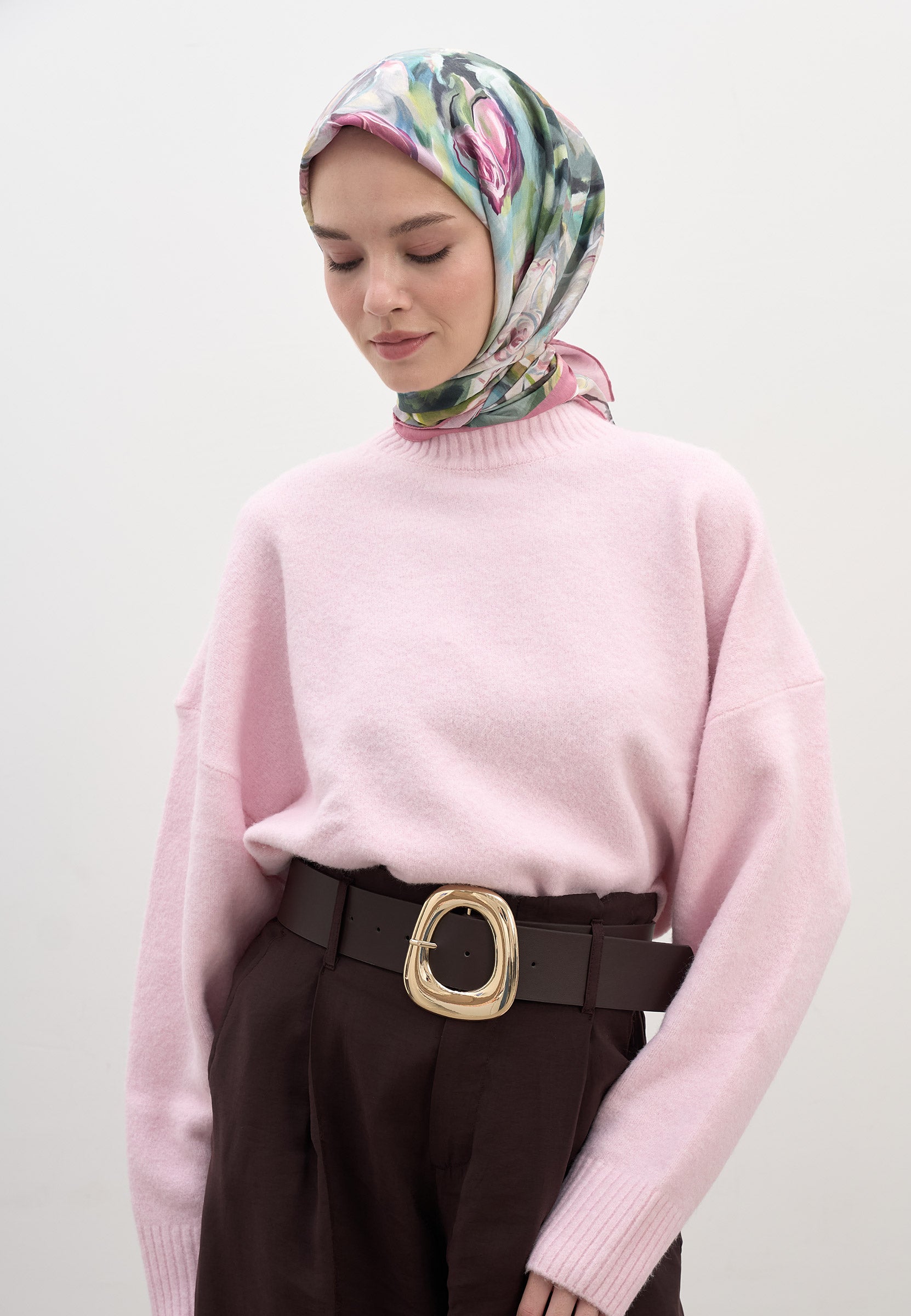 Pembe Nerıssa Desen Pamuklu Viskon Eşarp