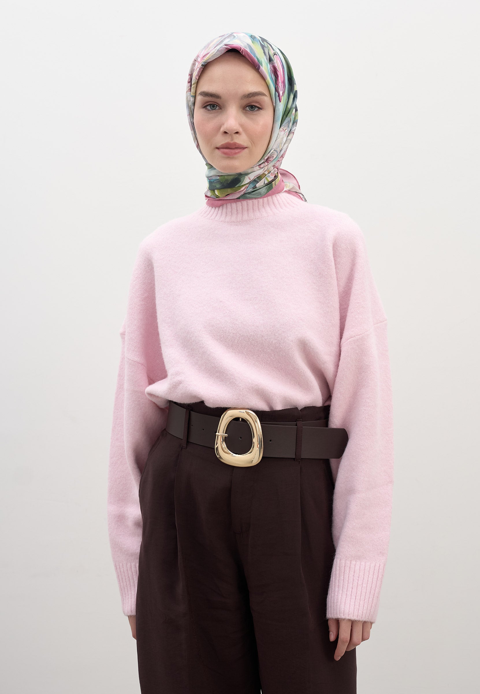 Pembe Nerıssa Desen Pamuklu Viskon Eşarp
