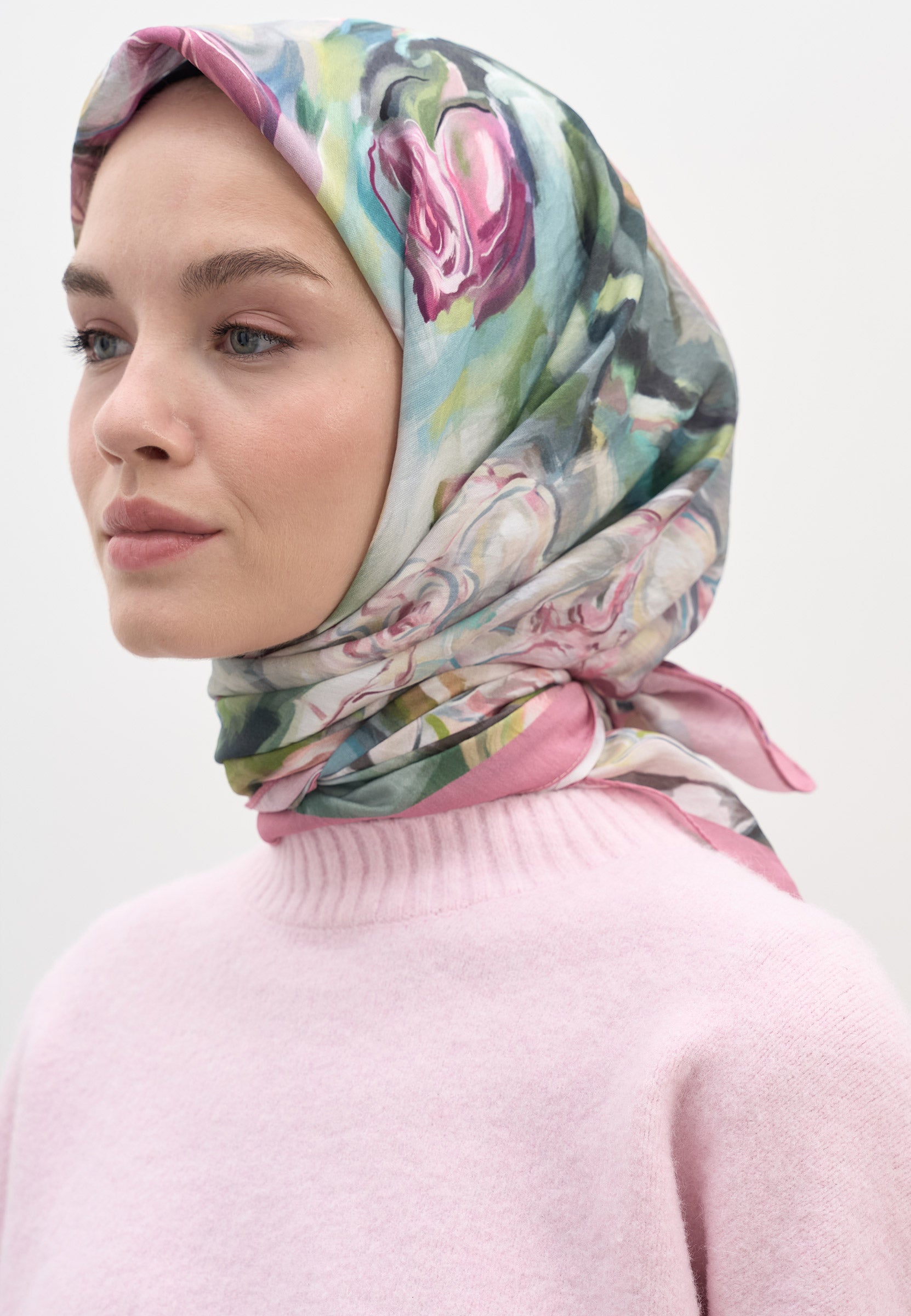 Pembe Nerıssa Desen Pamuklu Viskon Eşarp