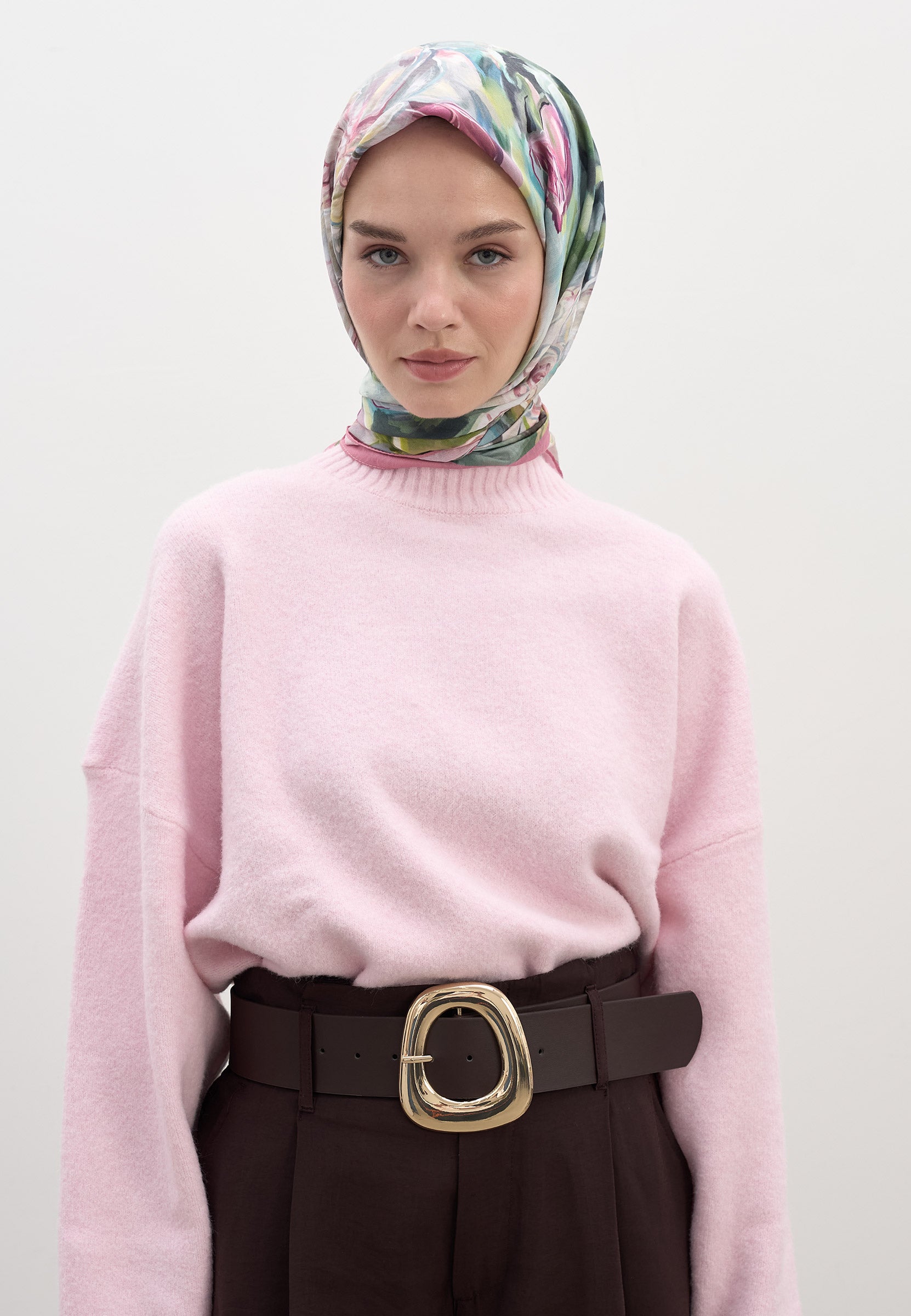 Pembe Nerıssa Desen Pamuklu Viskon Eşarp