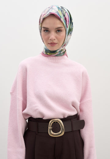 Pembe Nerıssa Desen Pamuklu Viskon Eşarp