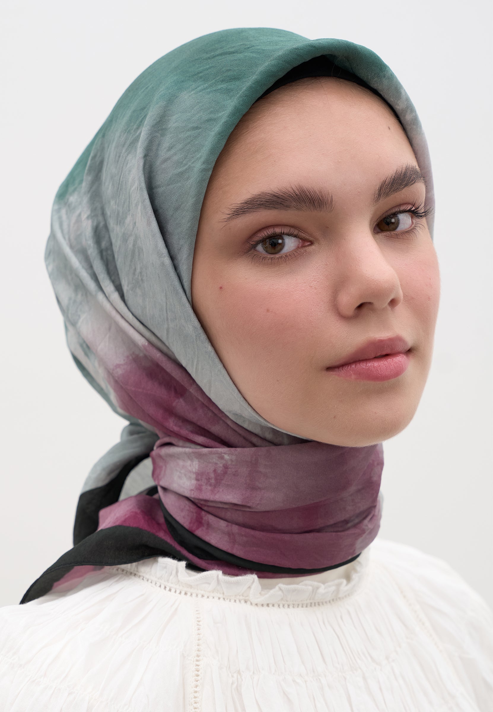 Mint Yeşili Ombre Desen Pamuklu Viskon Eşarp
