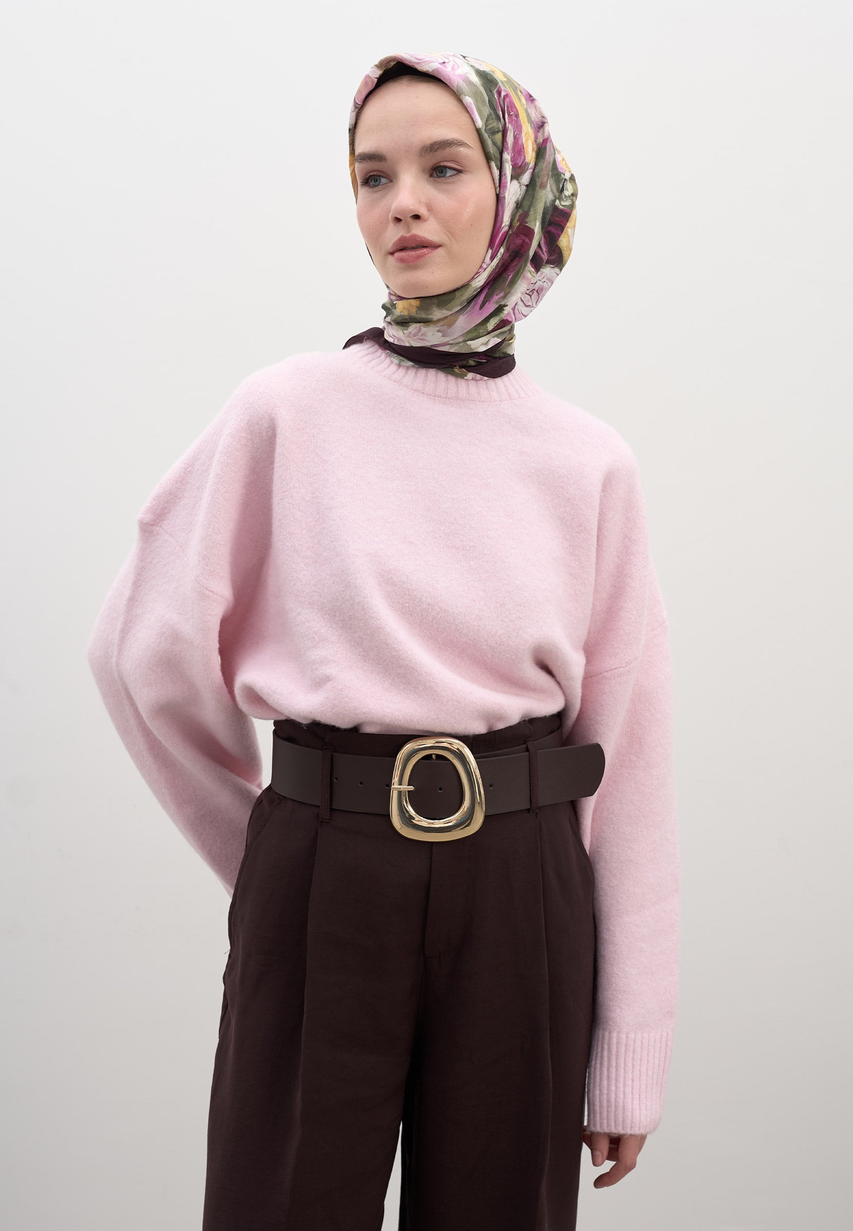 Mürdüm Rose Breeze Desen Pamuklu Viskon Eşarp