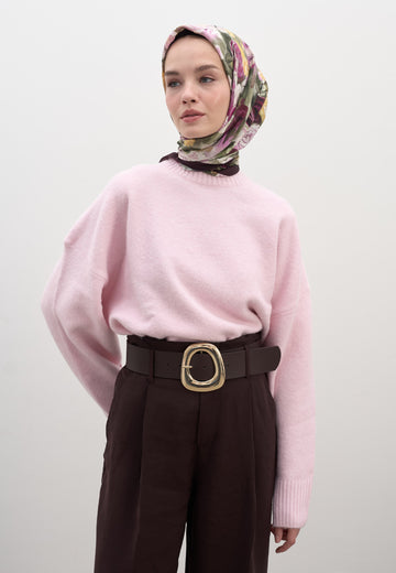 Mürdüm Rose Breeze Desen Pamuklu Viskon Eşarp