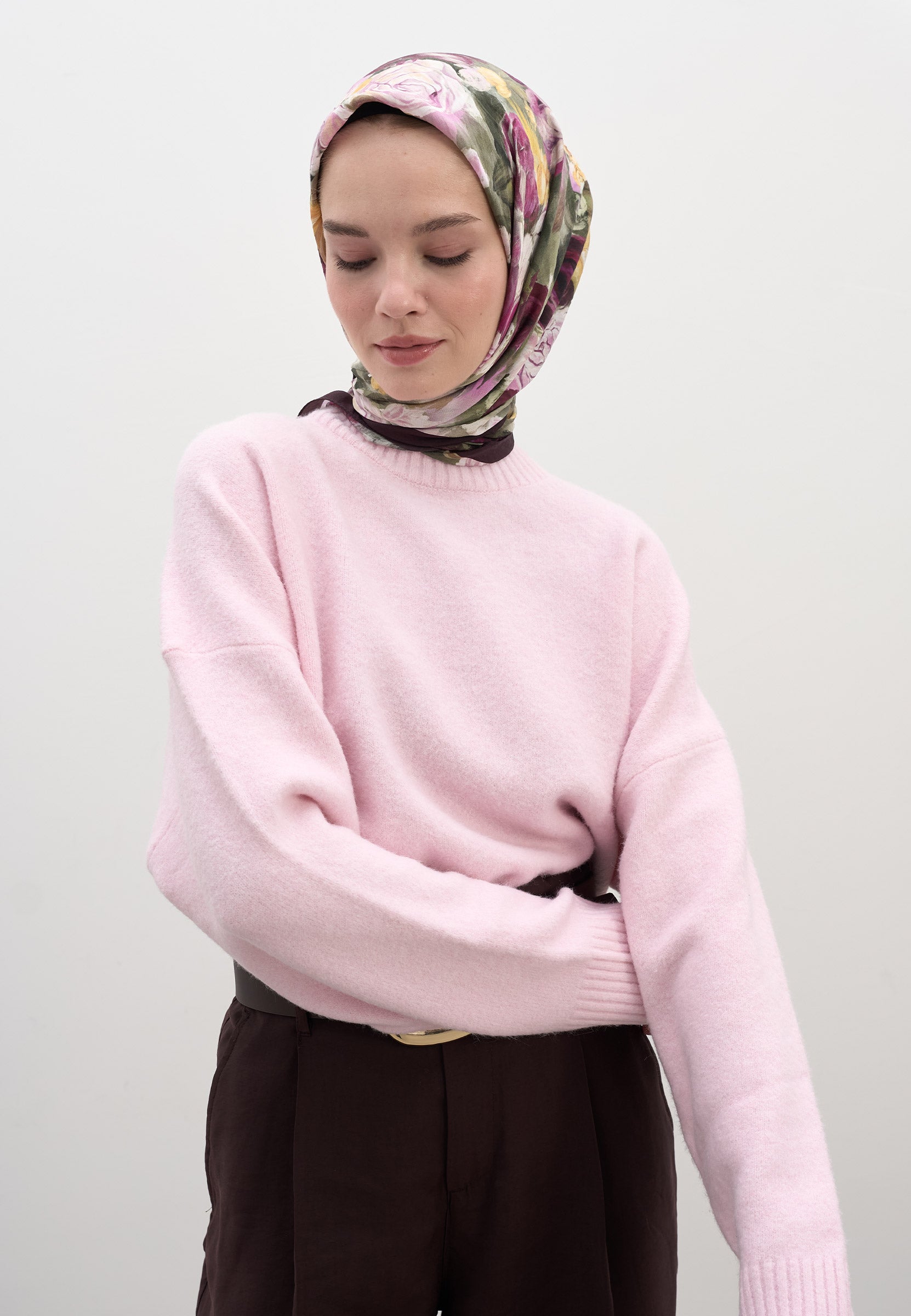 Mürdüm Rose Breeze Desen Pamuklu Viskon Eşarp
