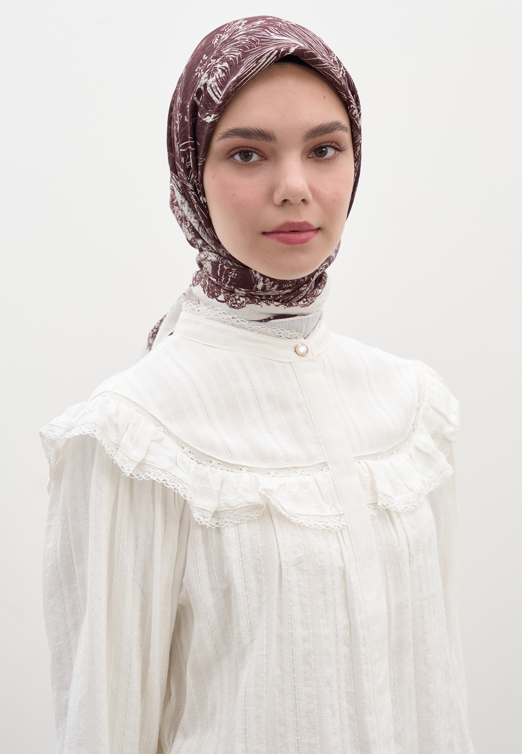 Bordo Secret Elegance Desen Pamuklu Viskon Eşarp