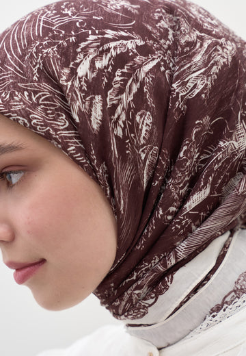 Bordo Secret Elegance Desen Pamuklu Viskon Eşarp