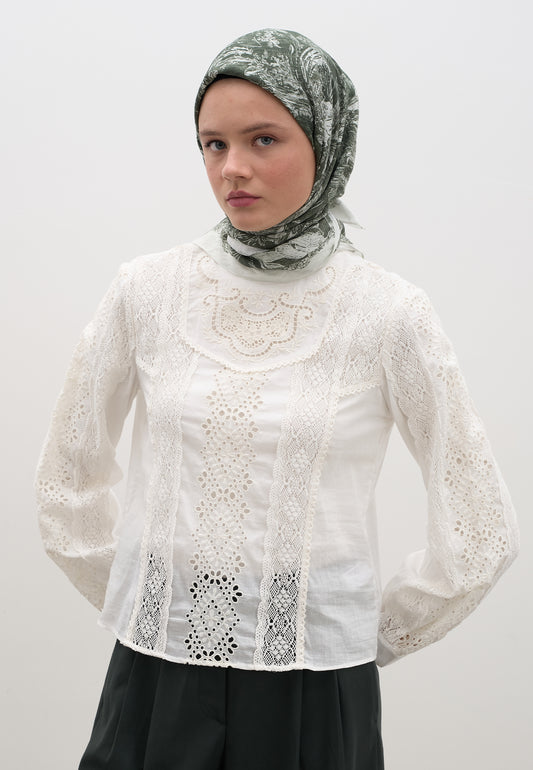Koyu Yeşil Secret Elegance Desen Pamuklu Viskon Eşarp