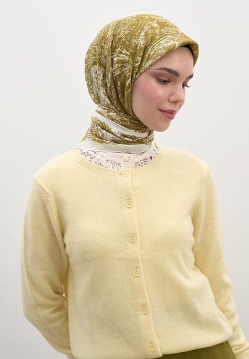 Yağ Yeşili Secret Elegance Desen Pamuklu Viskon Eşarp