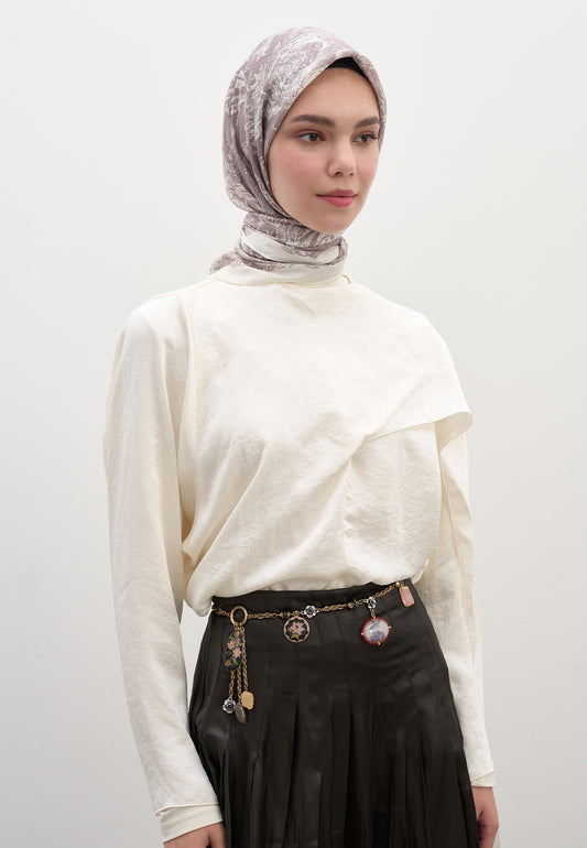 Lila Secret Elegance Desen Pamuklu Viskon Eşarp