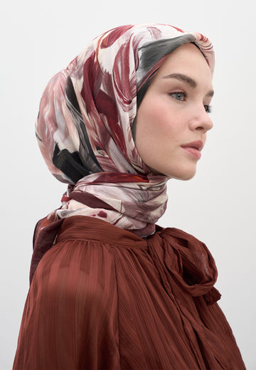 Bordo Vanılla Blossom Desen Pamuklu Viskon Eşarp