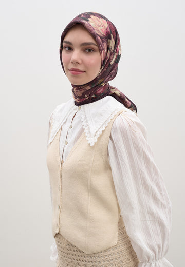 Mürdüm Rosıne Desen Pamuklu Viskon Eşarp