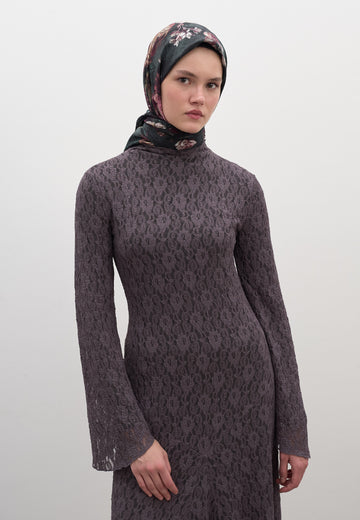 Koyu Yeşil Rosıne Desen Pamuklu Viskon Eşarp