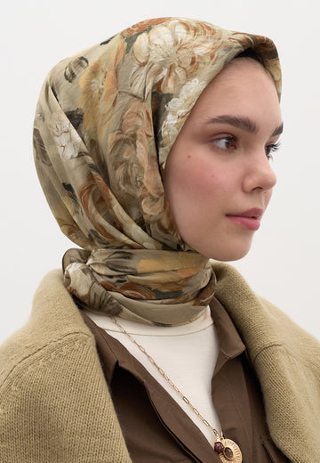 Naturel Bej Rosıne Desen Pamuklu Viskon Eşarp