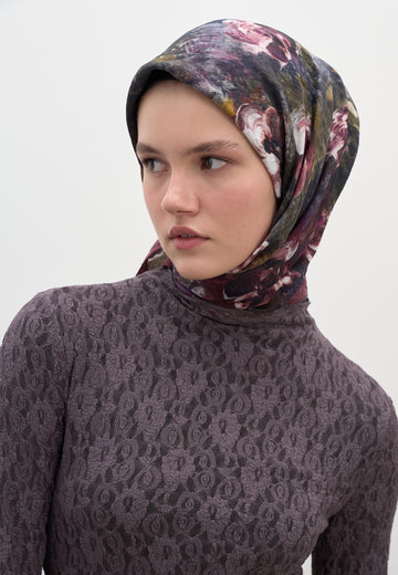 Gülkurusu Madeleıne Desen Pamuklu Viskon Eşarp