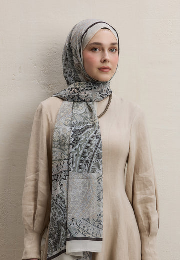 Vizon Paısley Patch Desen İpek Krep Şal