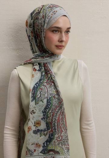 Soft Yeşil Alıza Desen İpek Krep Şal