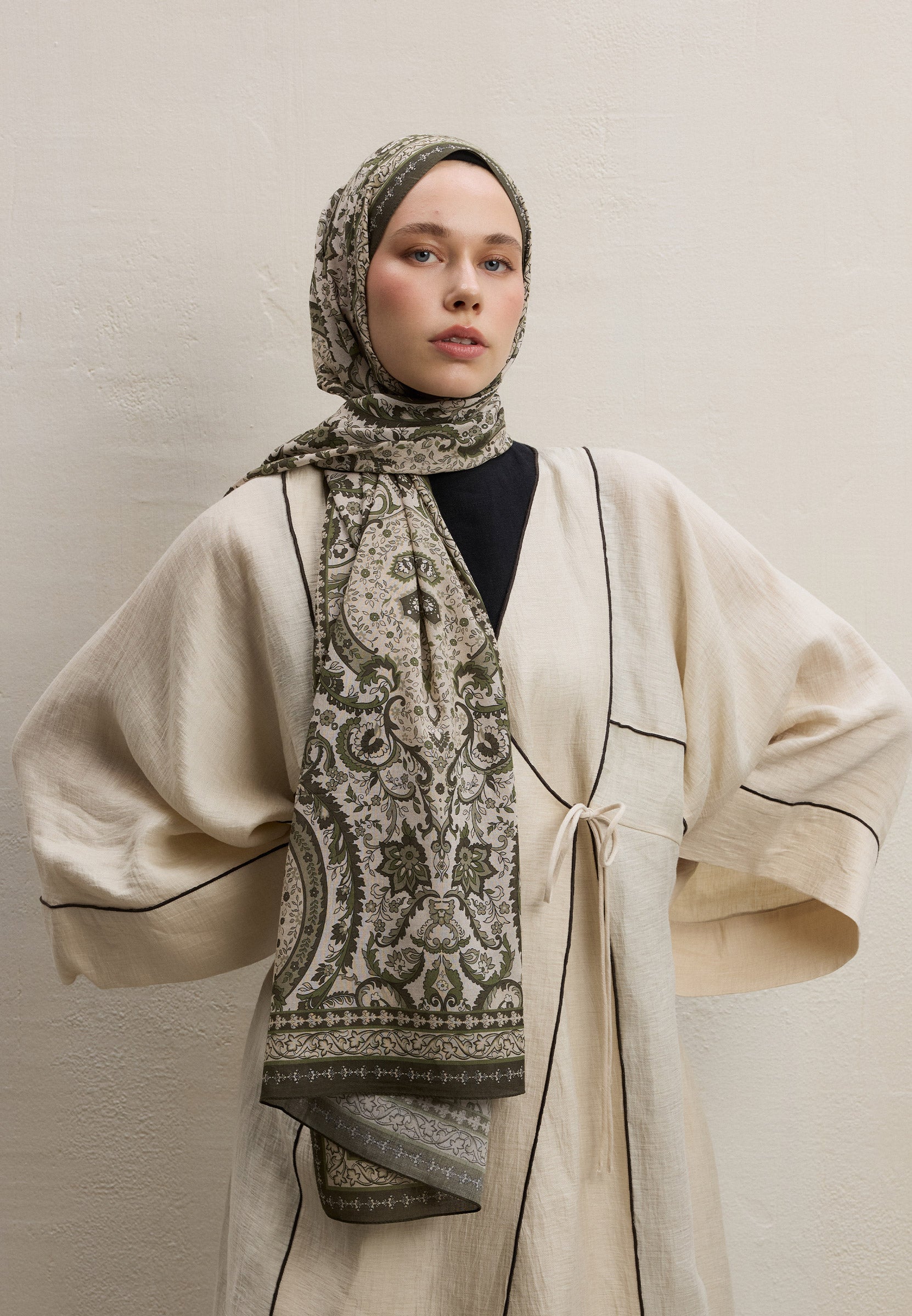 Haki Elegant Desen Şal