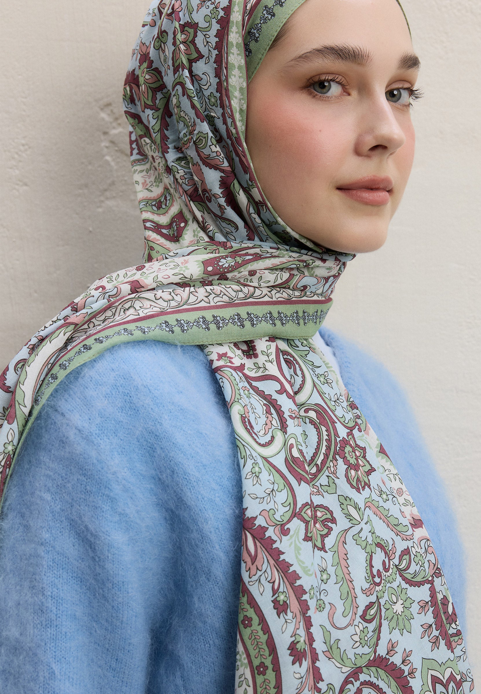 Mint Yeşili Elegant Desen Şal