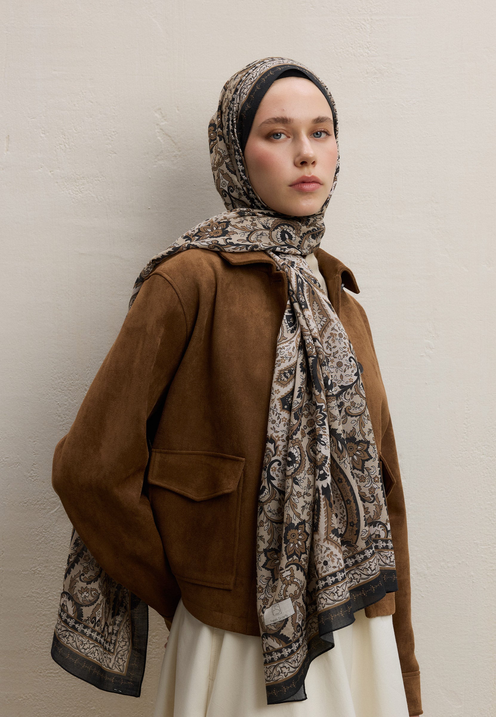 Bej Elegant Desen Şal