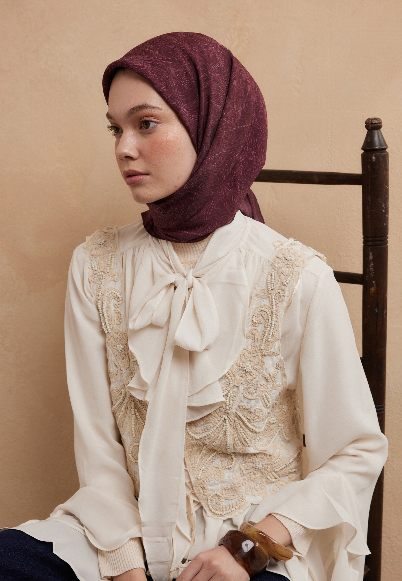 Gül Kurusu Elegant Desen Şal