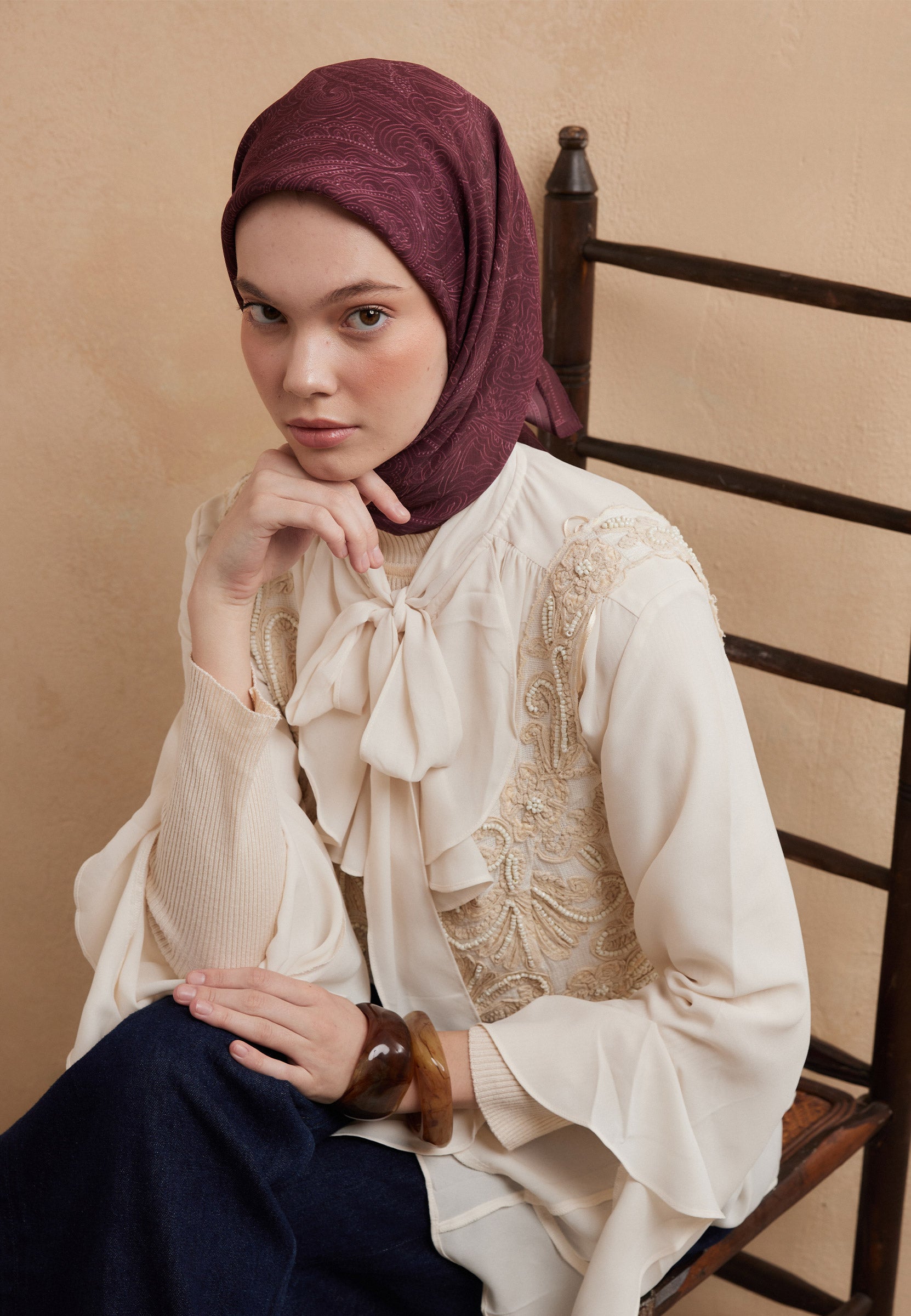 Gül Kurusu Elegant Desen Şal