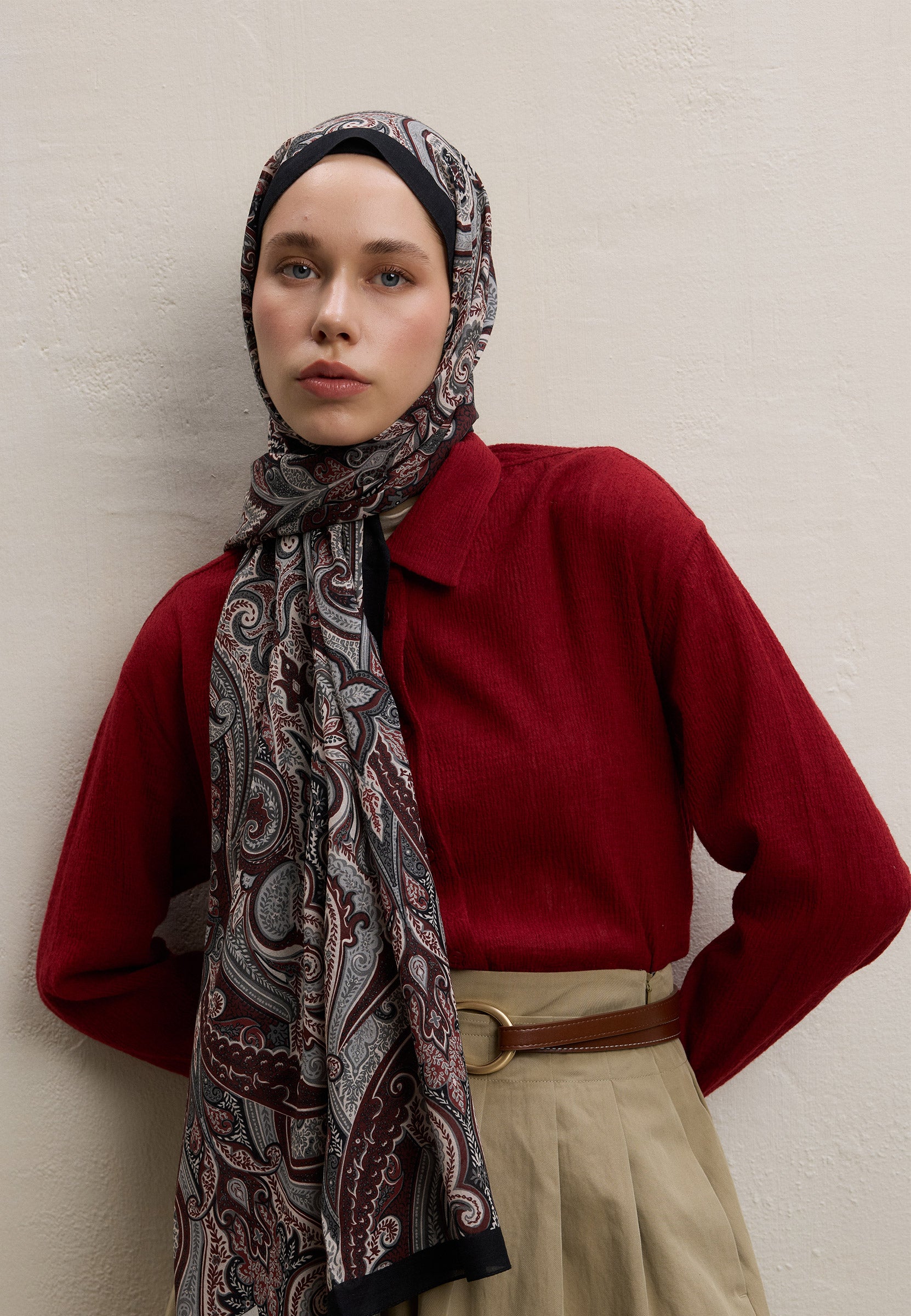 Bordo Ember Desen Şal