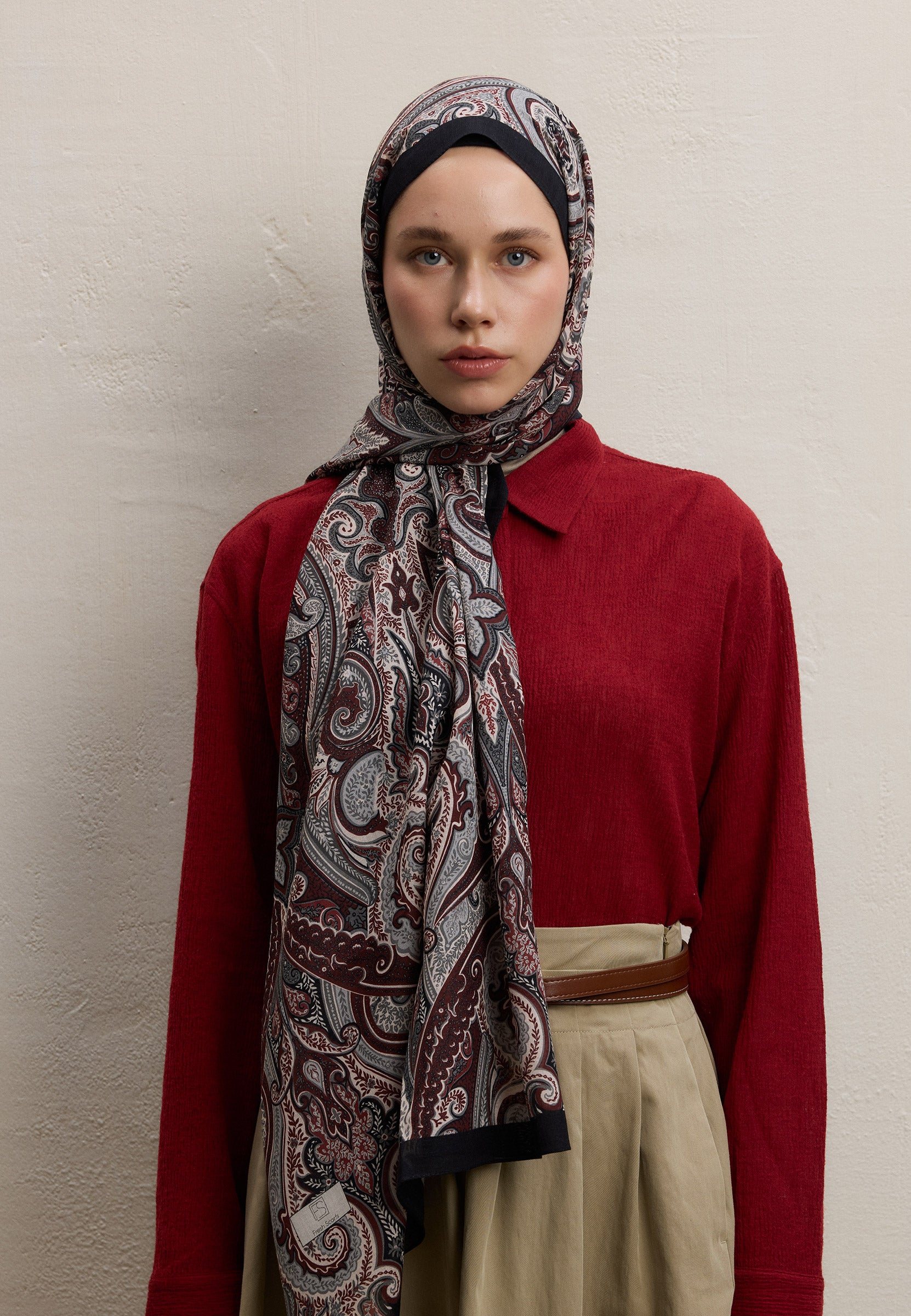 Bordo Ember Desen Şal