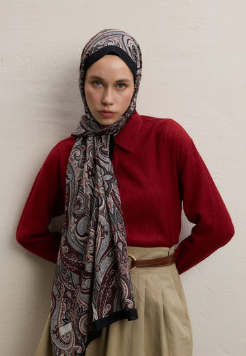 Bordo Ember Desen Şal
