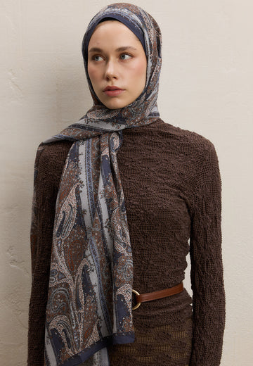 İndigo Paısley Elegance Desen Şal