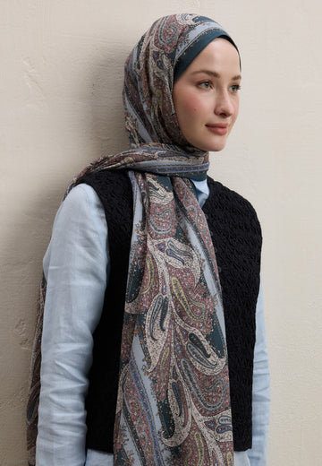 Mavi Paısley Elegance Desen Şal