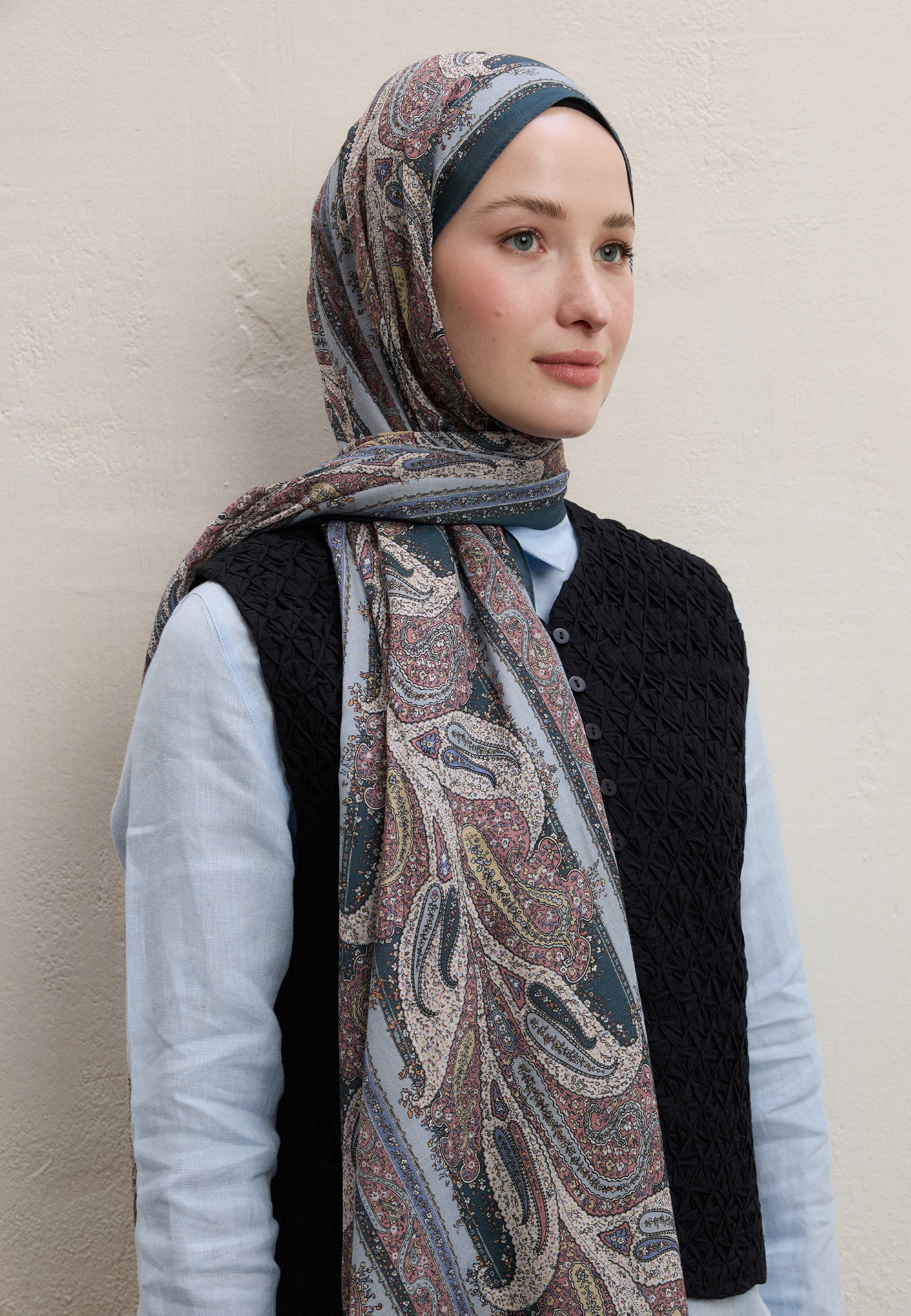Mavi Paısley Elegance Desen Şal