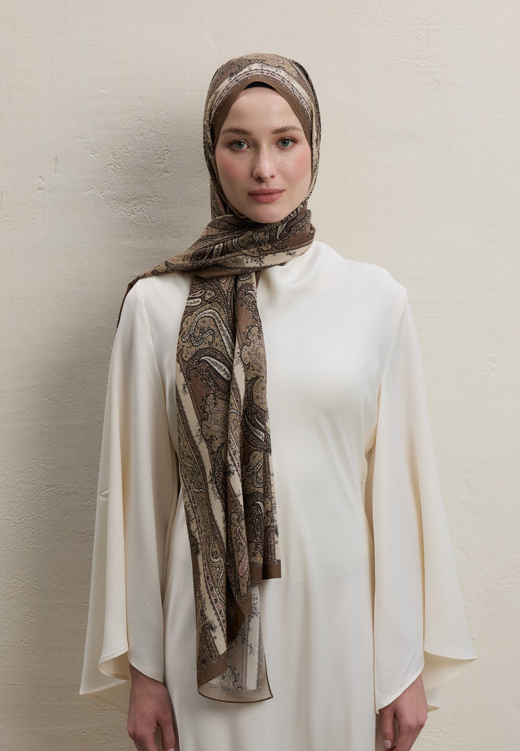 Sütlü Kahve Paısley Elegance Desen Şal