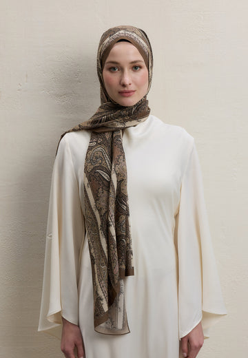 Sütlü Kahve Paısley Elegance Desen Şal