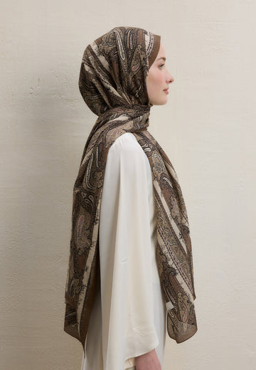 Sütlü Kahve Paısley Elegance Desen Şal